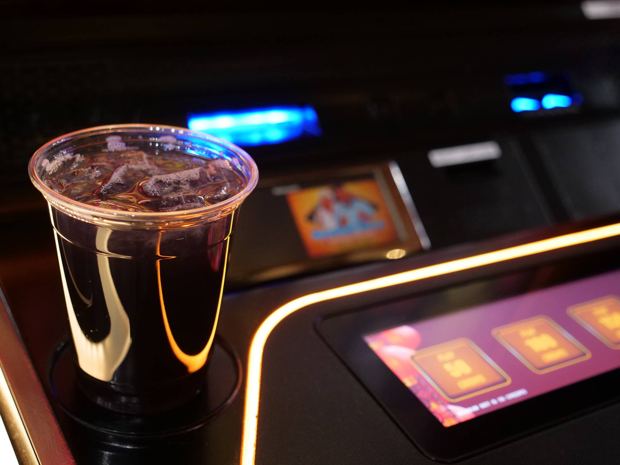Drink on a slot machine.