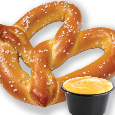 Pretzel with cheese.